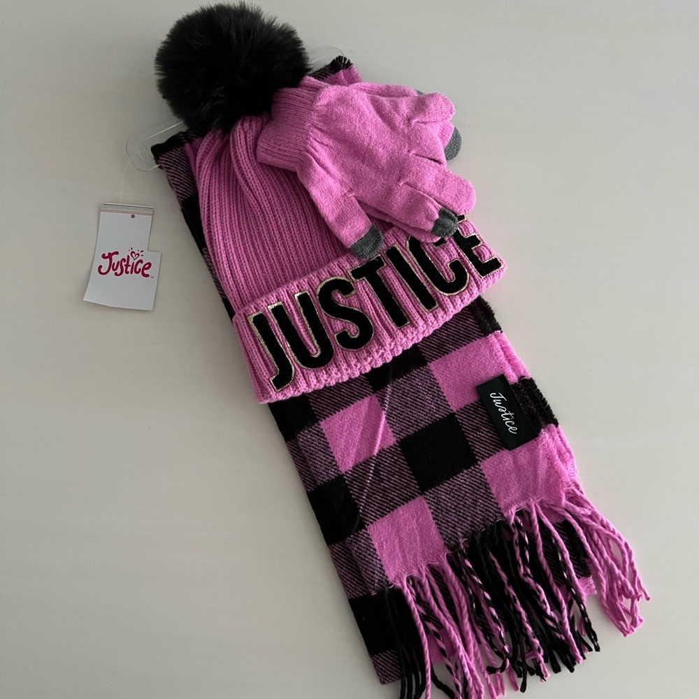 NEW Justice Girl’s Scarf Hat Tech Glove Set